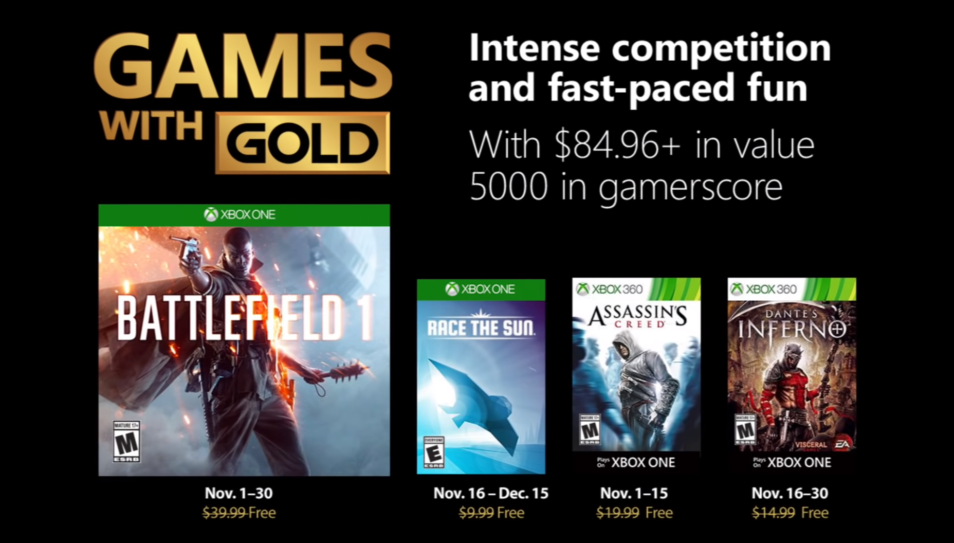 11月のgames With Gold バトルフィールド1 アサシンクリード 等が無料で楽しめる Xbox Liveゴールド特典 Wpteq