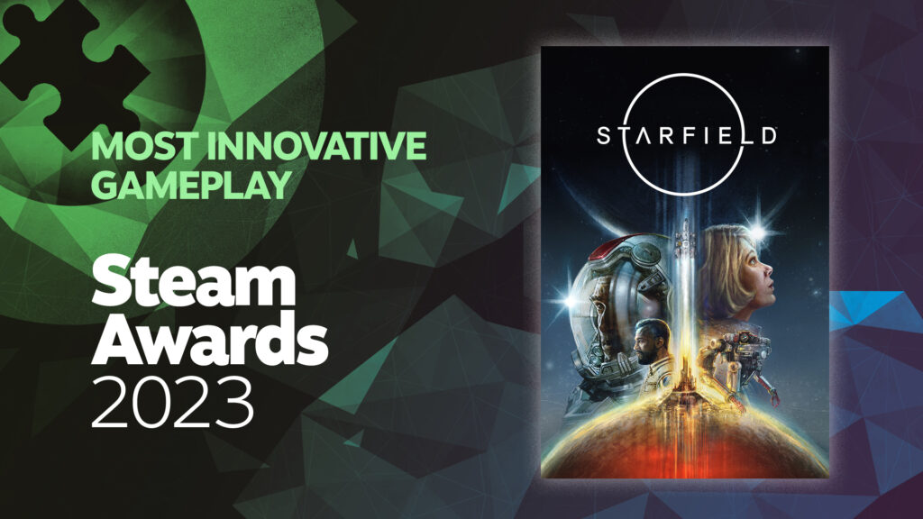 An Image Of Starfield's Box Art With The Text: Most Innovative Gameplay Steam Awards 2023