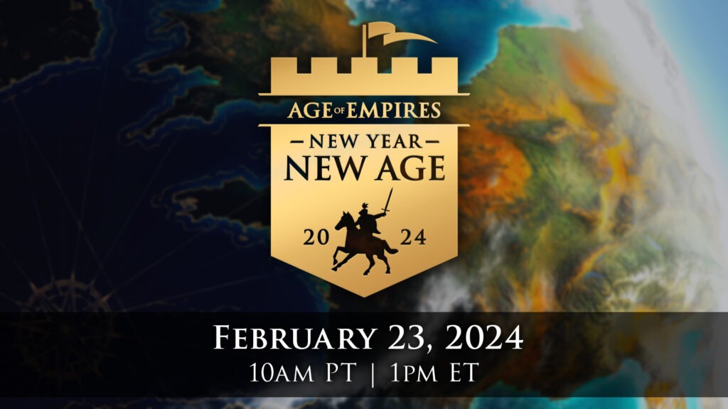 A Golden Banner Crowned By A Castle And Flag Reading New Year New Age 2024. The Text Below Reads: February 23, 2024. 10am Pt | 1pm Et.