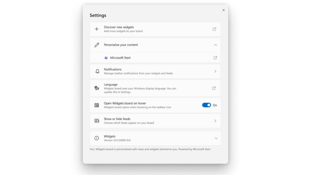 Windows 11 Widgets Board Settings